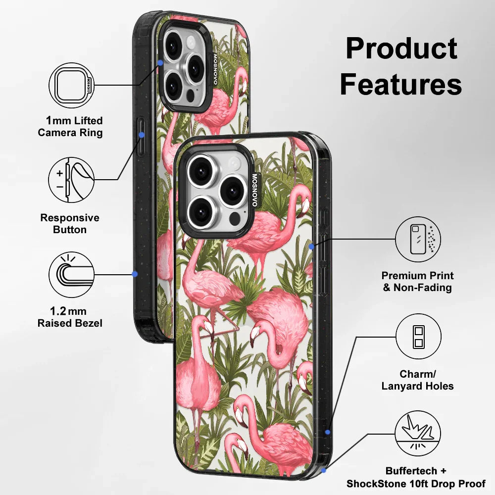 Flamingo Art Phone Case - iPhone 15 Pro Max Case Clear Black ShockStone