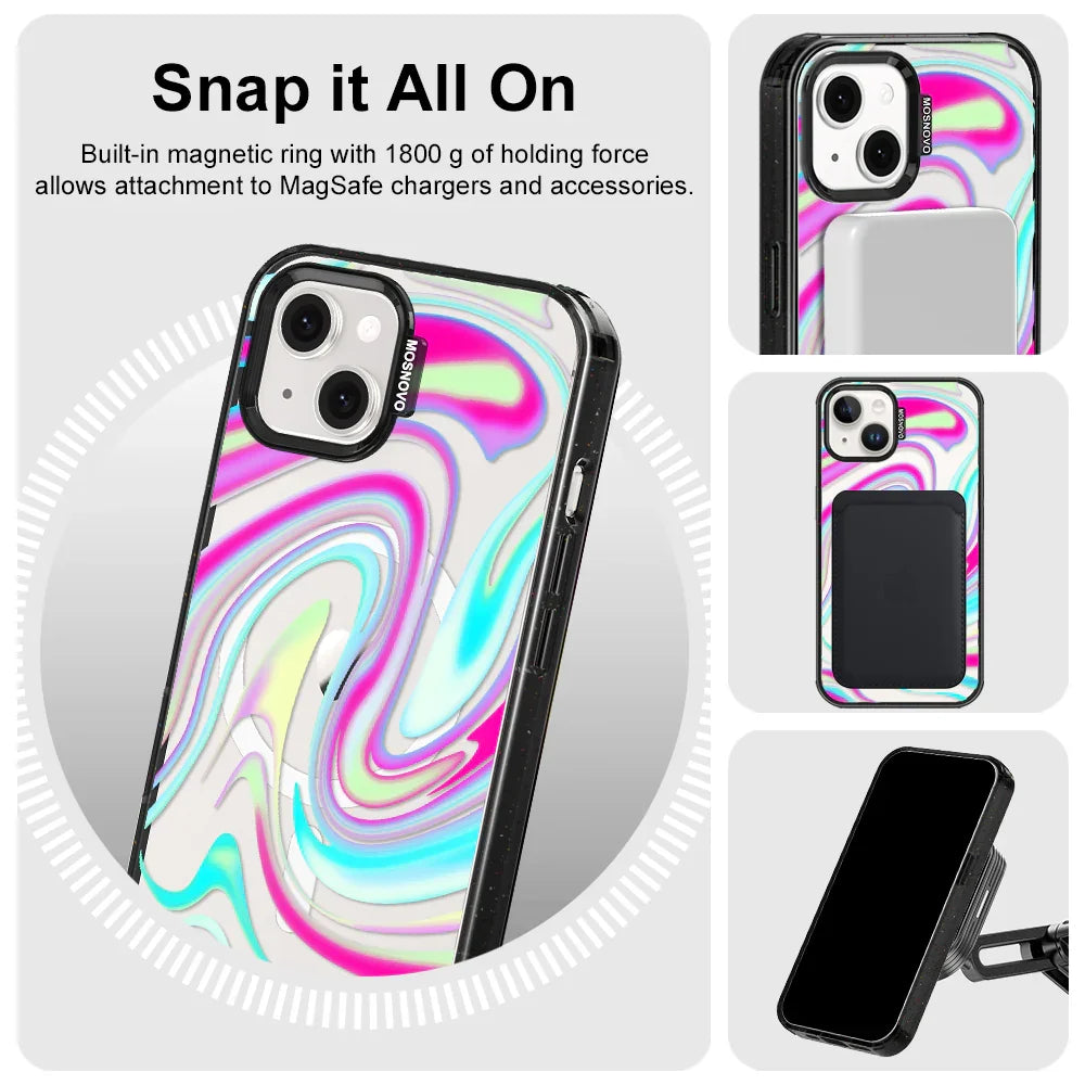 Psychedelic Swirls Phone Case - iPhone 13 Case Clear Black ShockStone With MagSafe