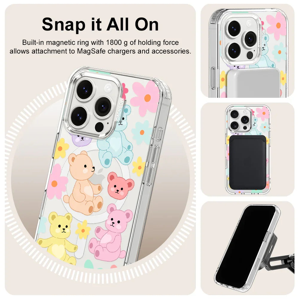 Cute Teddy Bear Phone Case - iPhone 16 Pro Case Clear With MagSafe