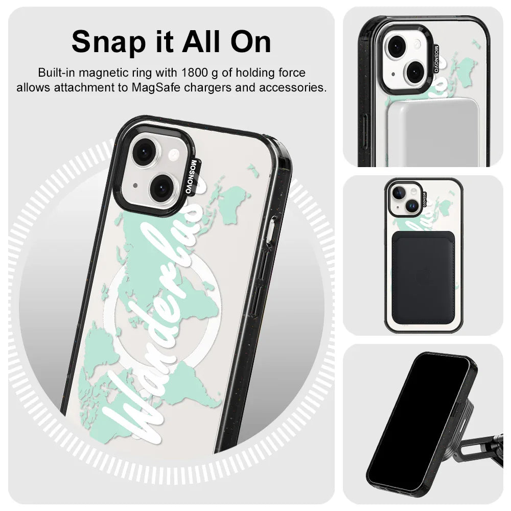 Wanderlust Phone Case - iPhone 13 Case Clear Black ShockStone With MagSafe