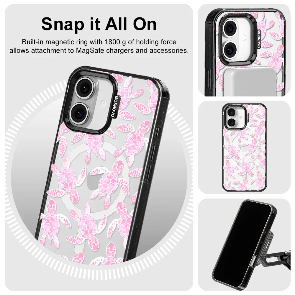 Pink Turtle Phone Case - iPhone 16 Plus Case Clear Black ShockStone With MagSafe