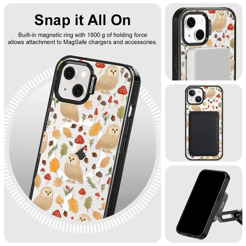 Autumn Owl Phone Case - iPhone 13 Case Clear Black ShockStone With MagSafe