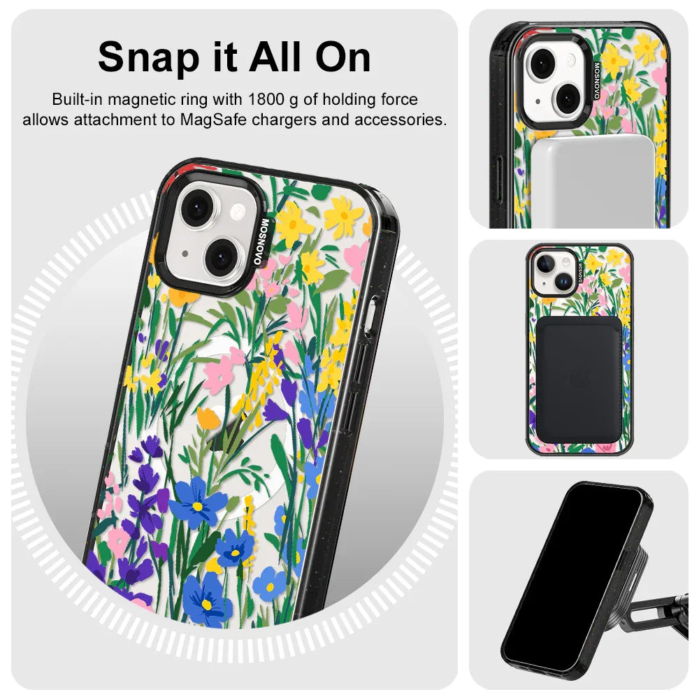 Spring Flower Phone Case - iPhone 13 Case Clear Black ShockStone With MagSafe