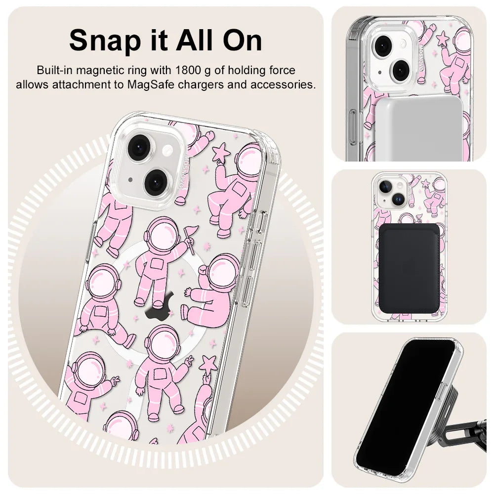 Pink Astronaut Phone Case - iPhone 13 Case Clear With MagSafe