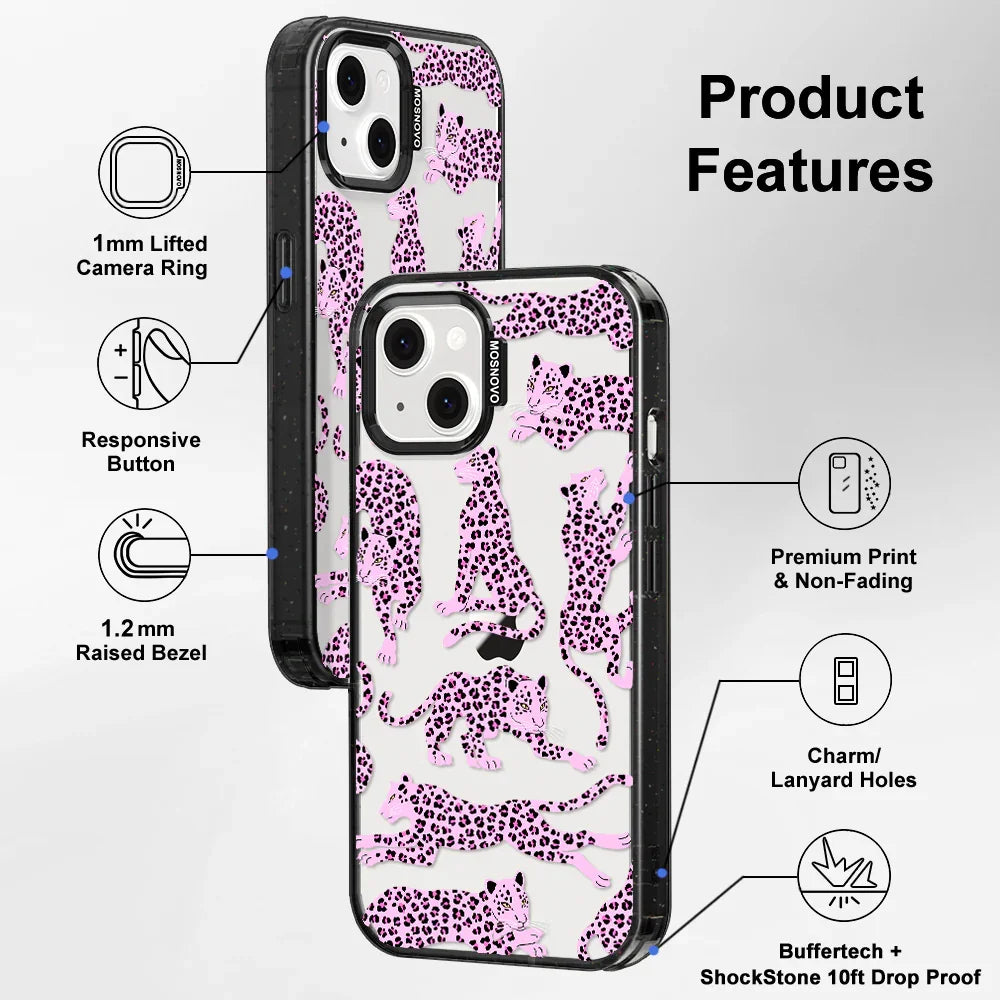 Pink Leopard Phone Case - iPhone 14 Case Clear Black ShockStone