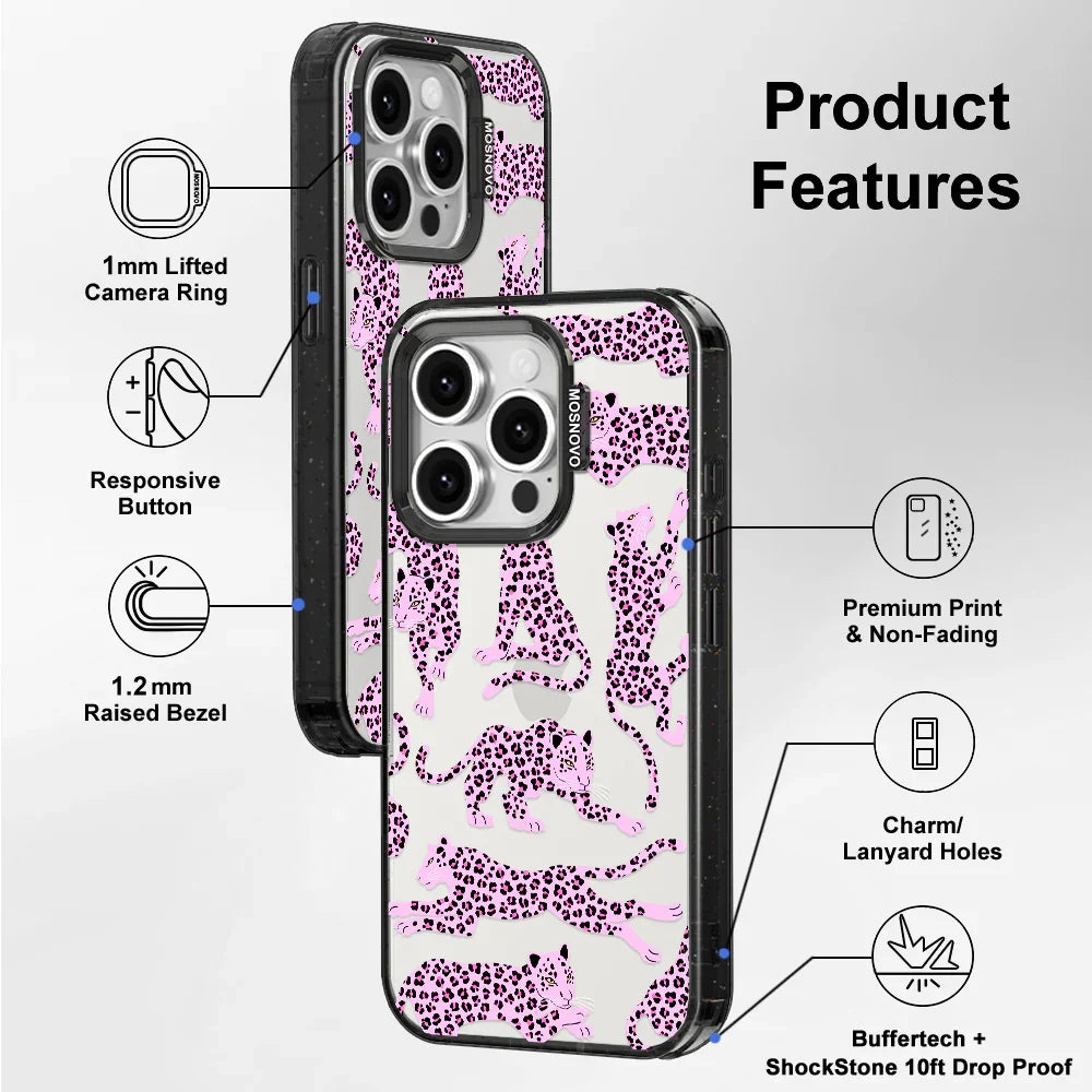 Pink Leopard Phone Case - iPhone 15 Pro Case Clear Black ShockStone
