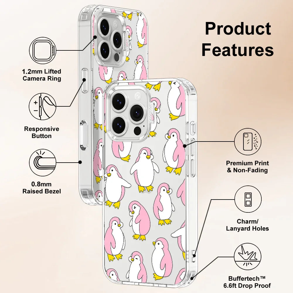 Pink Penguins Phone Case - iPhone 16 Pro Max Case Clear