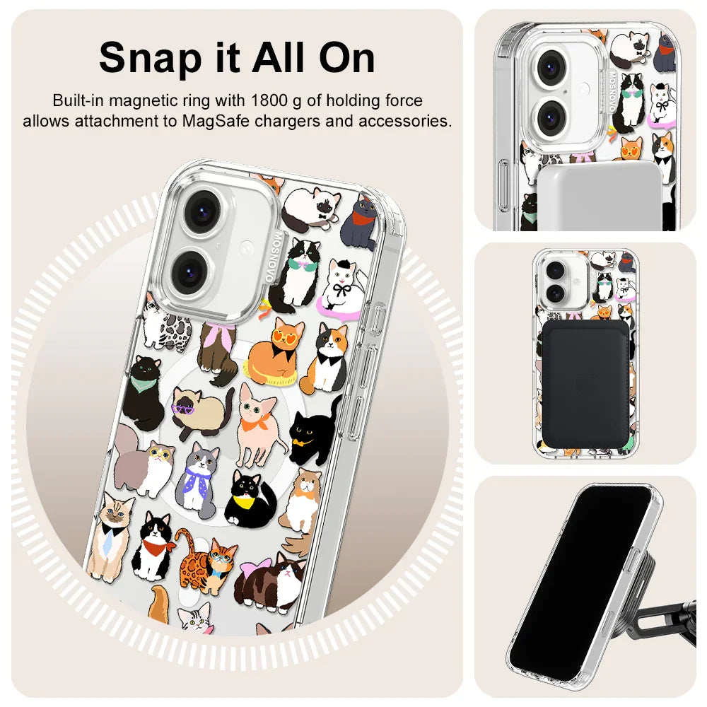 Cute Cat Phone Case - iPhone 16 Case Clear With MagSafe