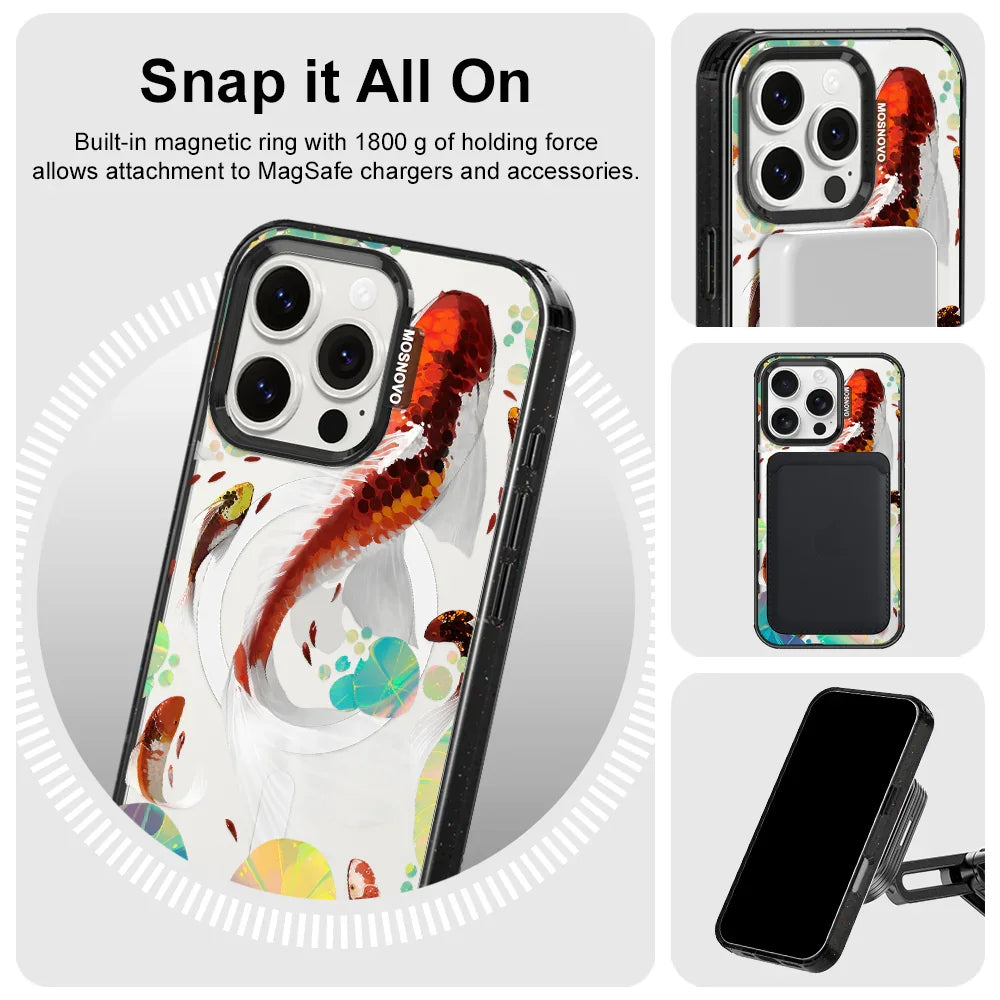 Koi Art Phone Case - iPhone 16 Pro Case Clear Black ShockStone With MagSafe