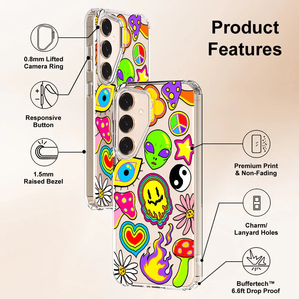 Hippie Rainbow Face Love Phone Case - Samsung Galaxy S24 Plus Case Clear