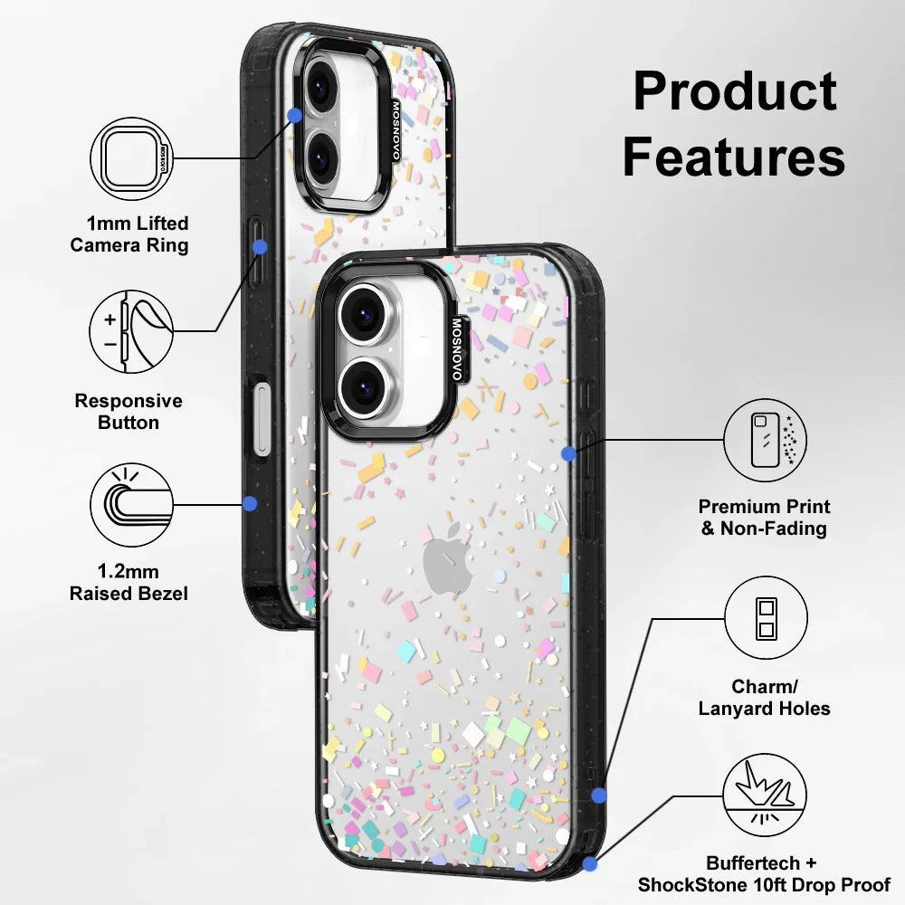 Confetti Phone Case - iPhone 16 Plus Case Clear Black ShockStone