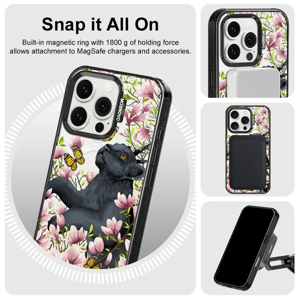 Black Leopard Garden Phone Case - iPhone 16 Pro Case Clear Black ShockStone With MagSafe