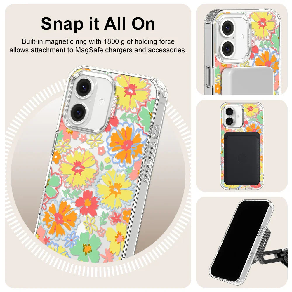 Retro Boho Hippie Flowers Phone Case - iPhone 16 Plus Case Clear With MagSafe
