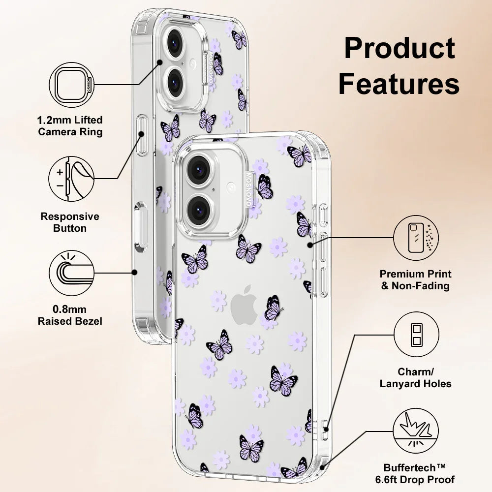 Lilac Butterfly Phone Case - iPhone 16 Case Clear