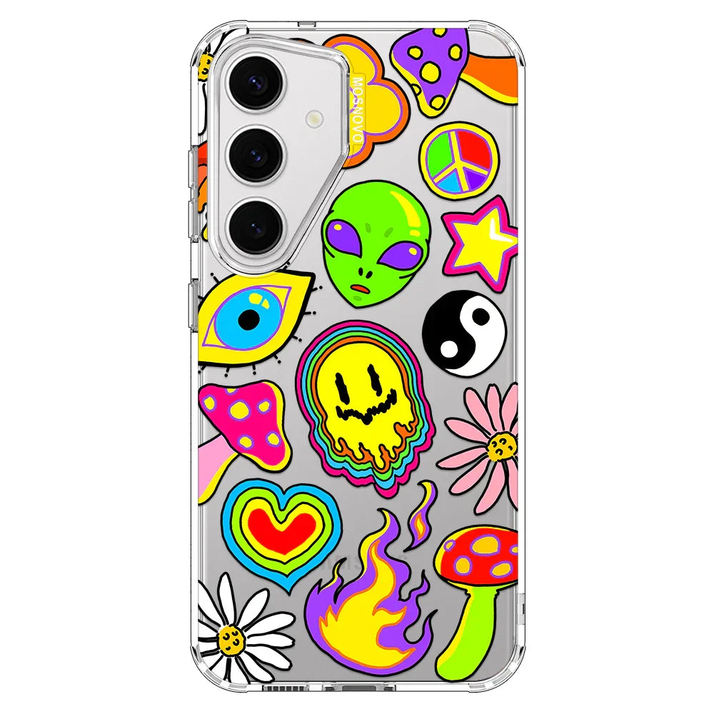 Hippie Rainbow Face Love Phone Case - Samsung Galaxy S24 Plus Case Clear