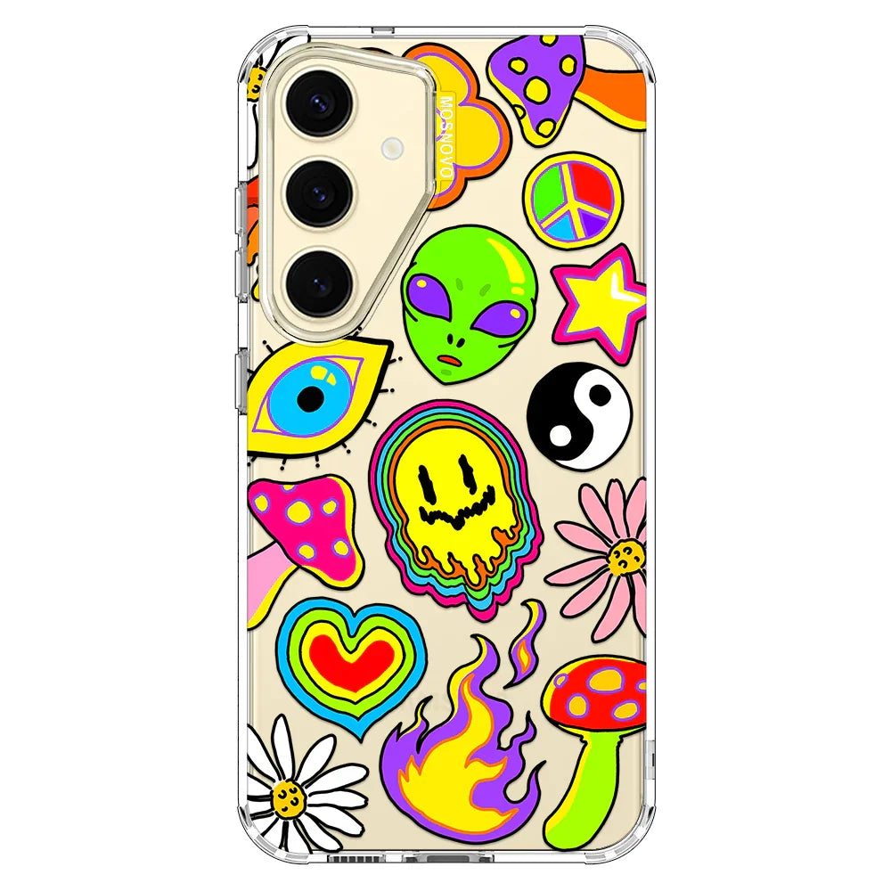 Hippie Rainbow Face Love Phone Case - Samsung Galaxy S24 Plus Case Clear