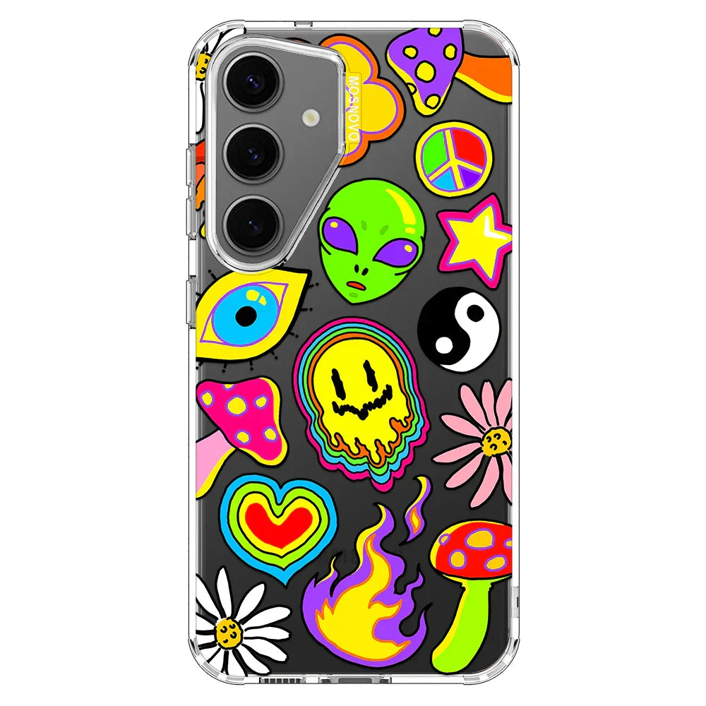 Hippie Rainbow Face Love Phone Case - Samsung Galaxy S24 Plus Case Clear