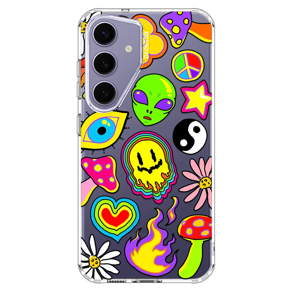 Hippie Rainbow Face Love Phone Case - Samsung Galaxy S24 Plus Case Clear