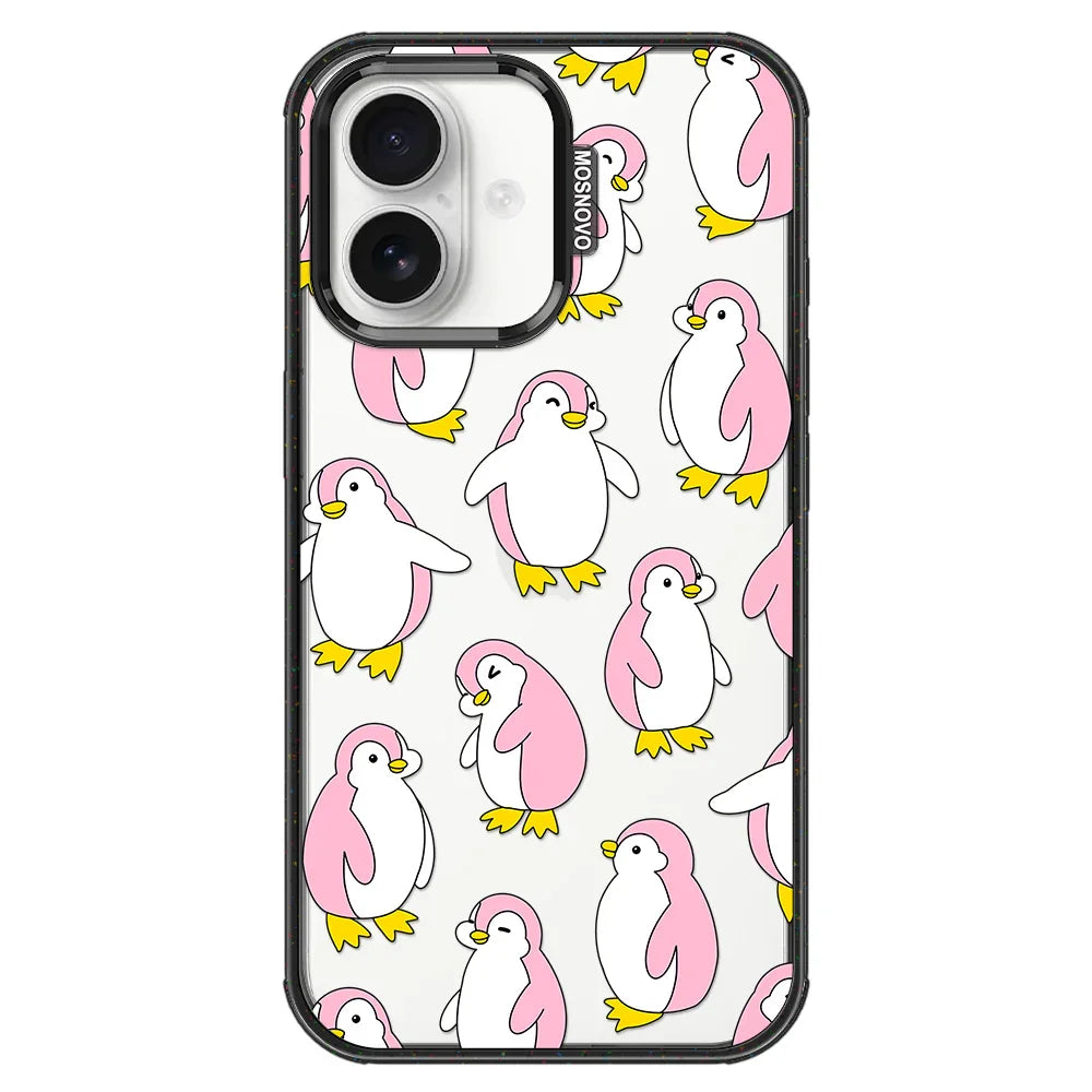Pink Penguins Phone Case - iPhone 16 Plus Case Clear Black ShockStone