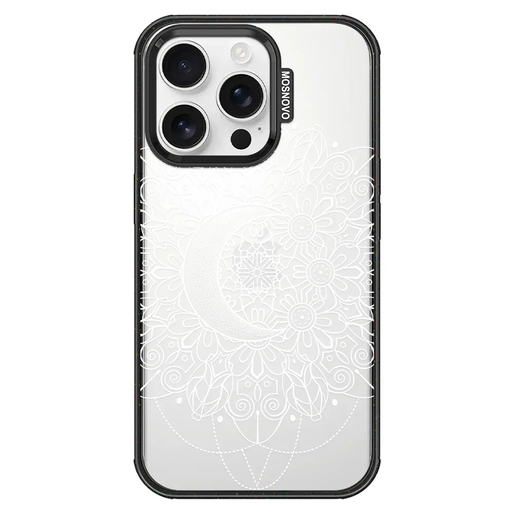 Celestial Moon Mandala Phone Case - iPhone 16 Pro Case Clear Black ShockStone