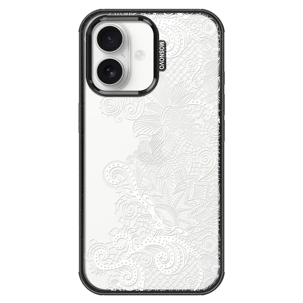 Lacy White Flower Phone Case - iPhone 16 Case Clear Black ShockStone