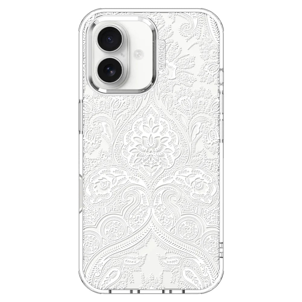 White Damask Phone Case - iPhone 16 Plus Case Clear