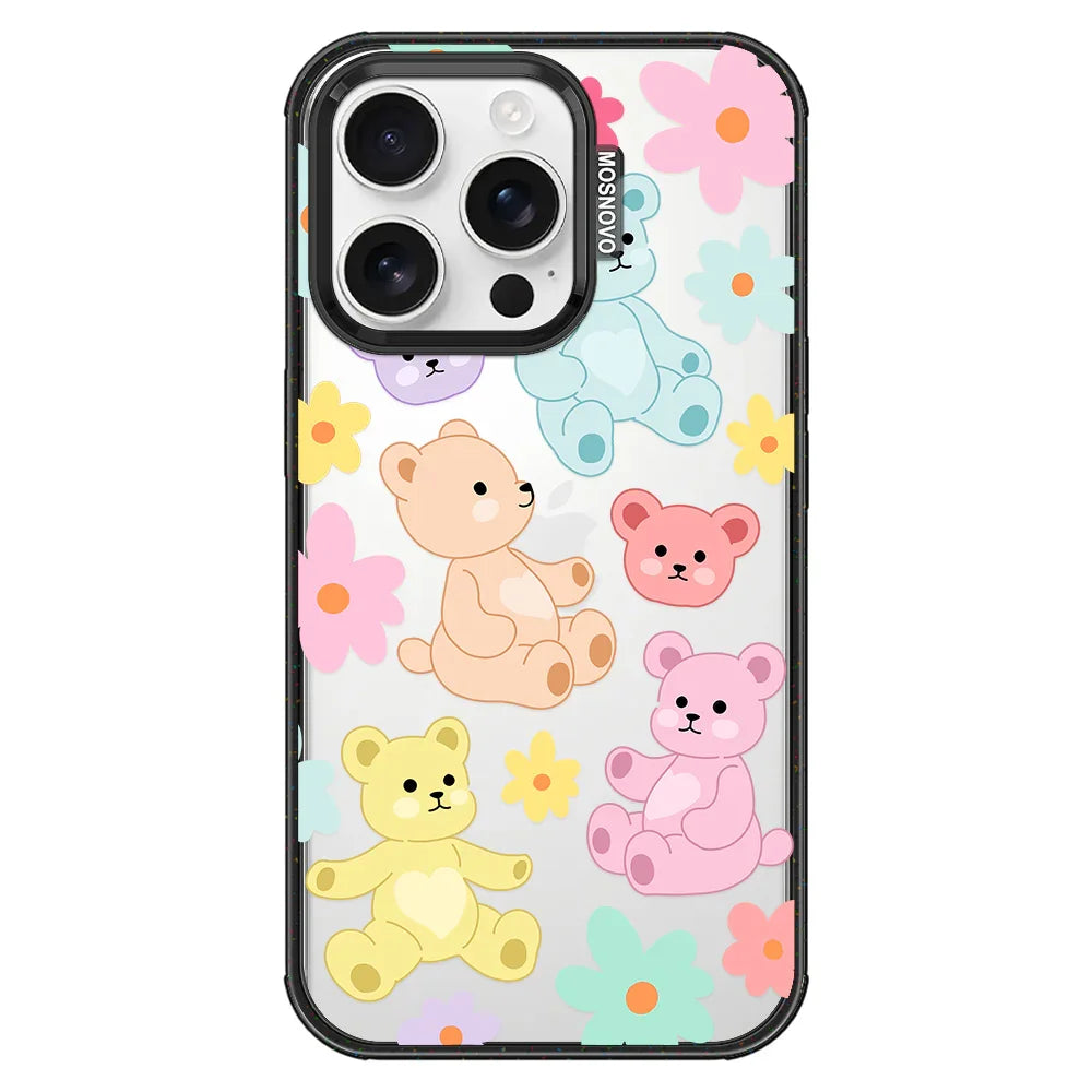 Cute Teddy Bear Phone Case - iPhone 16 Pro Case Clear Black ShockStone