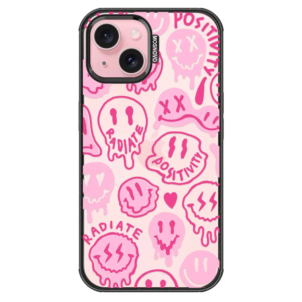 Pink Dripping Smiles Positivity Radiate Face Phone Case - iPhone 15 Case Clear Black ShockStone
