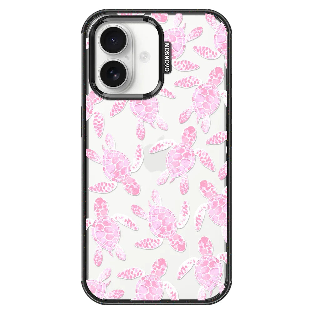 Pink Turtle Phone Case - iPhone 16 Plus Case Clear Black ShockStone