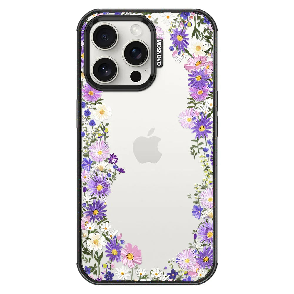 Purple Daisy Garden Phone Case - iPhone 15 Pro Max Case Clear Black ShockStone