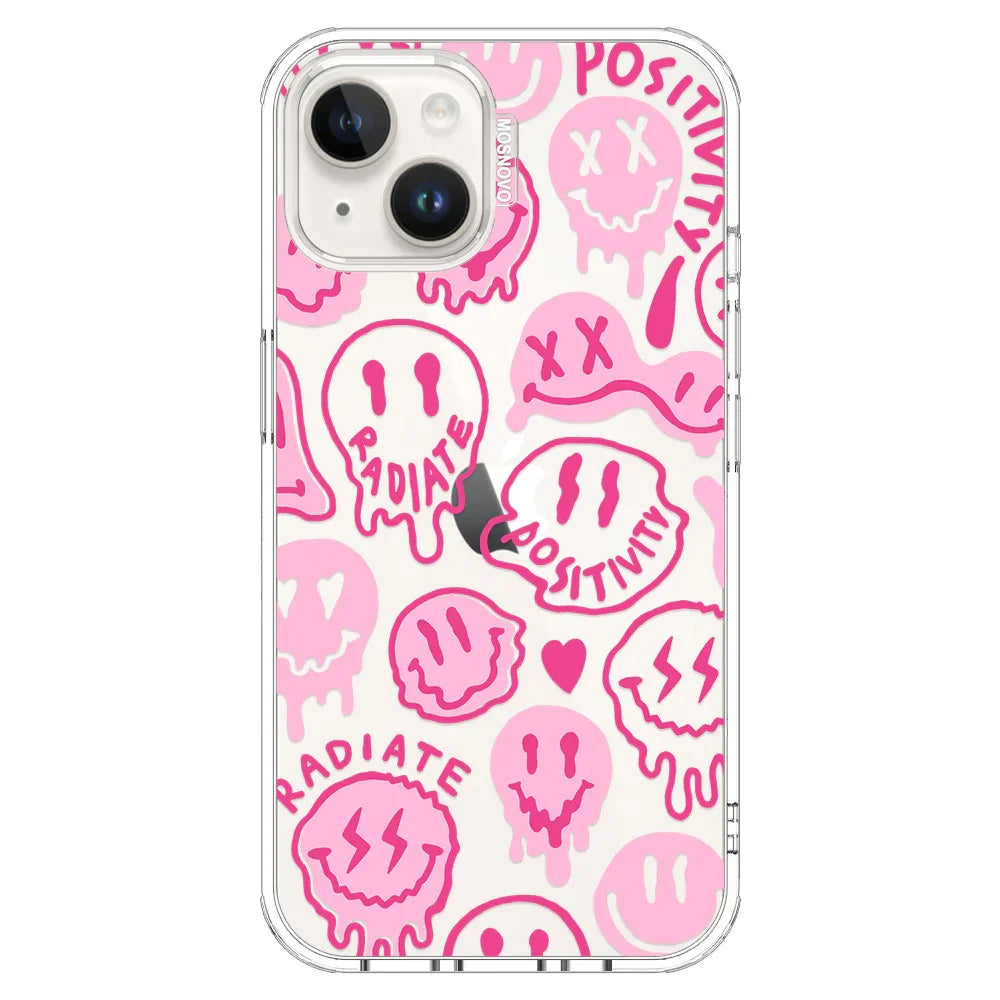 Pink Dripping Smiles Positivity Radiate Face Phone Case - iPhone 14 Case Clear