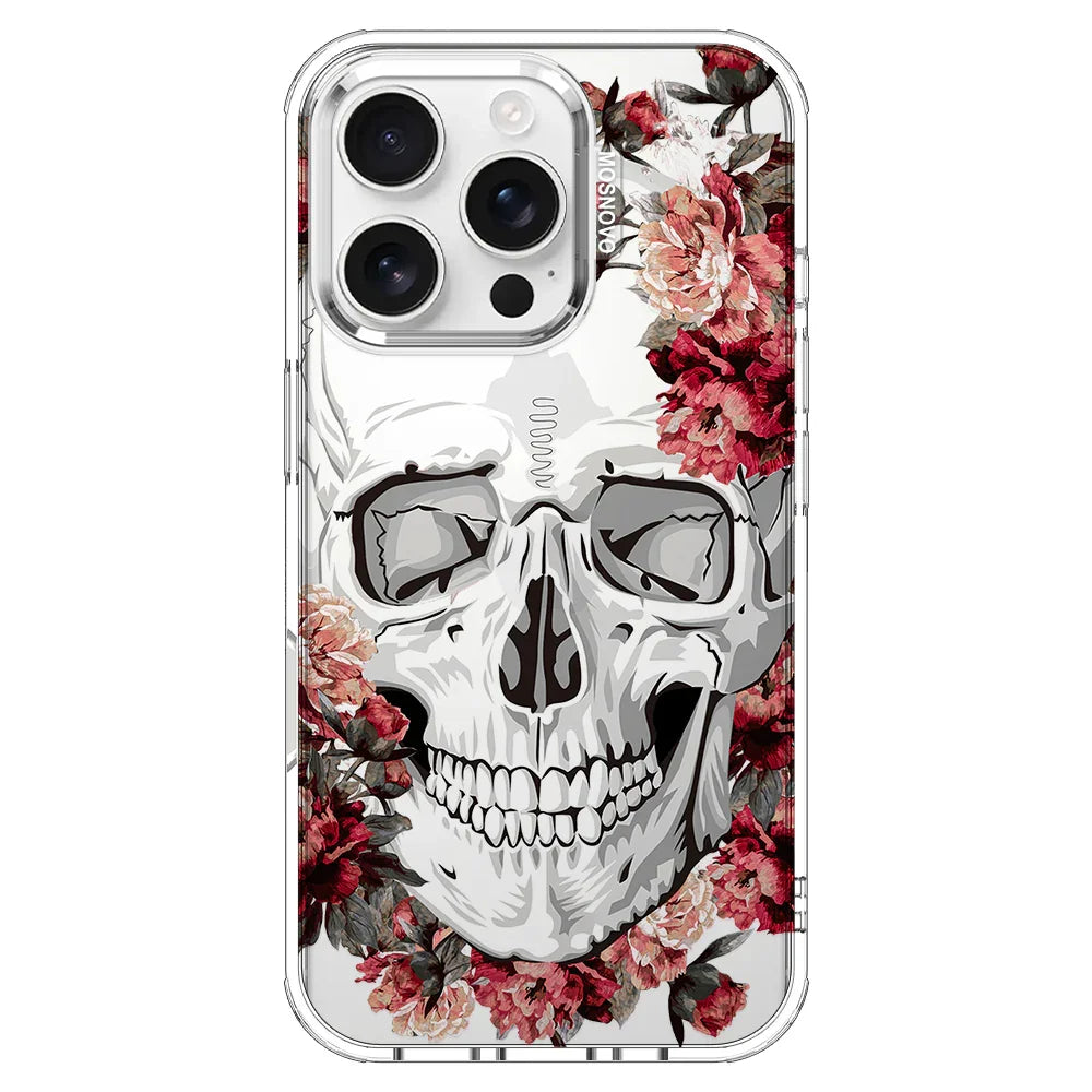 Red Flower Skull Phone Case - iPhone 16 Pro Case Clear