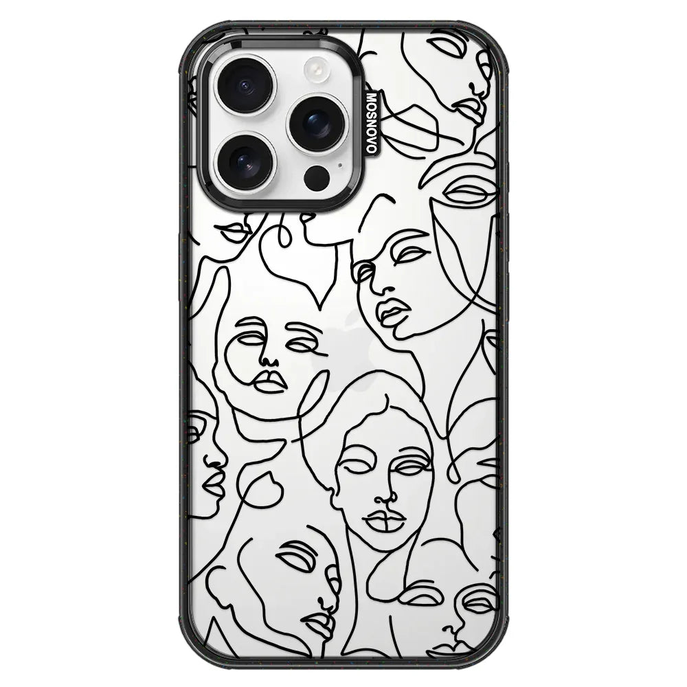 Abstract Face Line Art Phone Case - iPhone 16 Pro Max Case Clear Black ShockStone