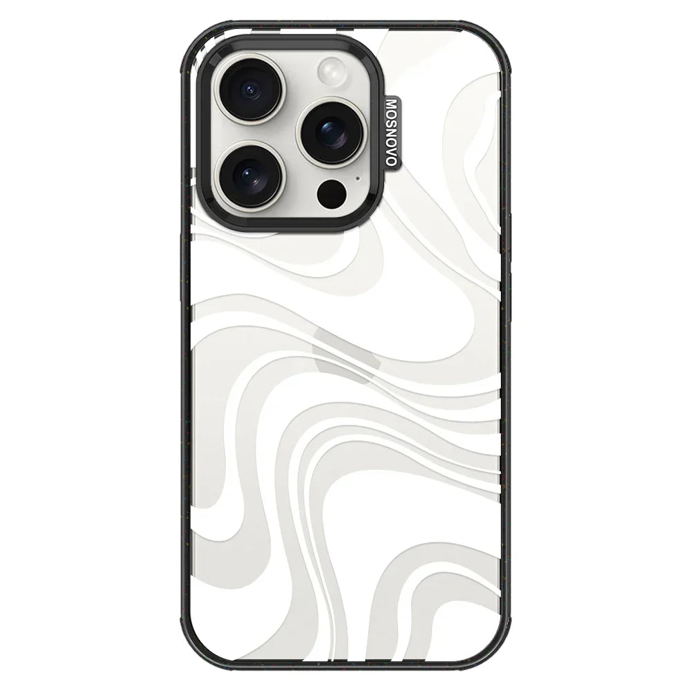 White Swirl Phone Case - iPhone 15 Pro Case Clear Black ShockStone