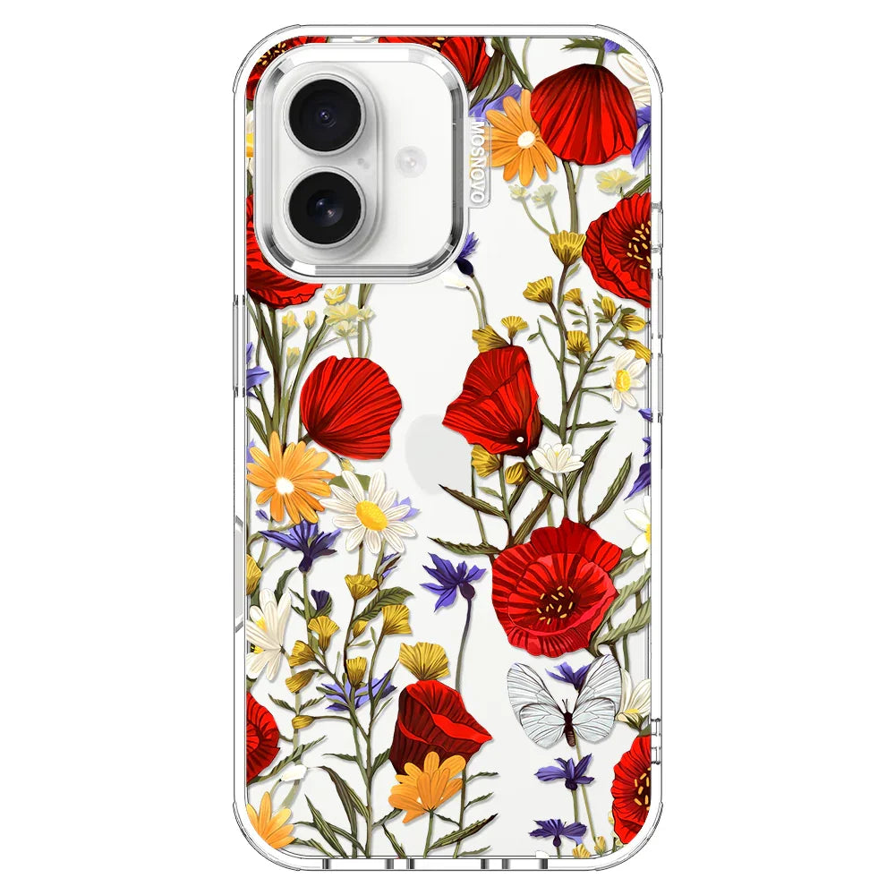 Poppy Floral Phone Case - iPhone 16 Plus Case Clear