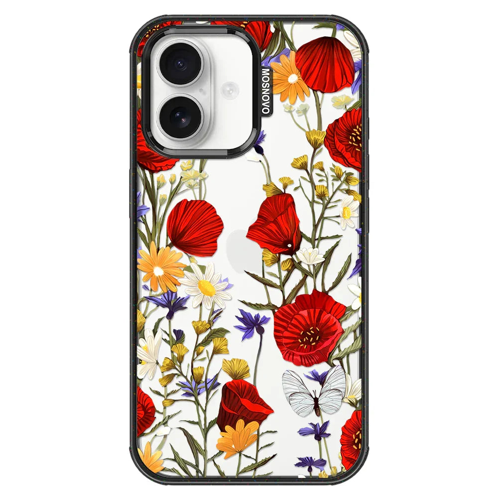 Poppy Floral Phone Case - iPhone 16 Plus Case Clear Black ShockStone