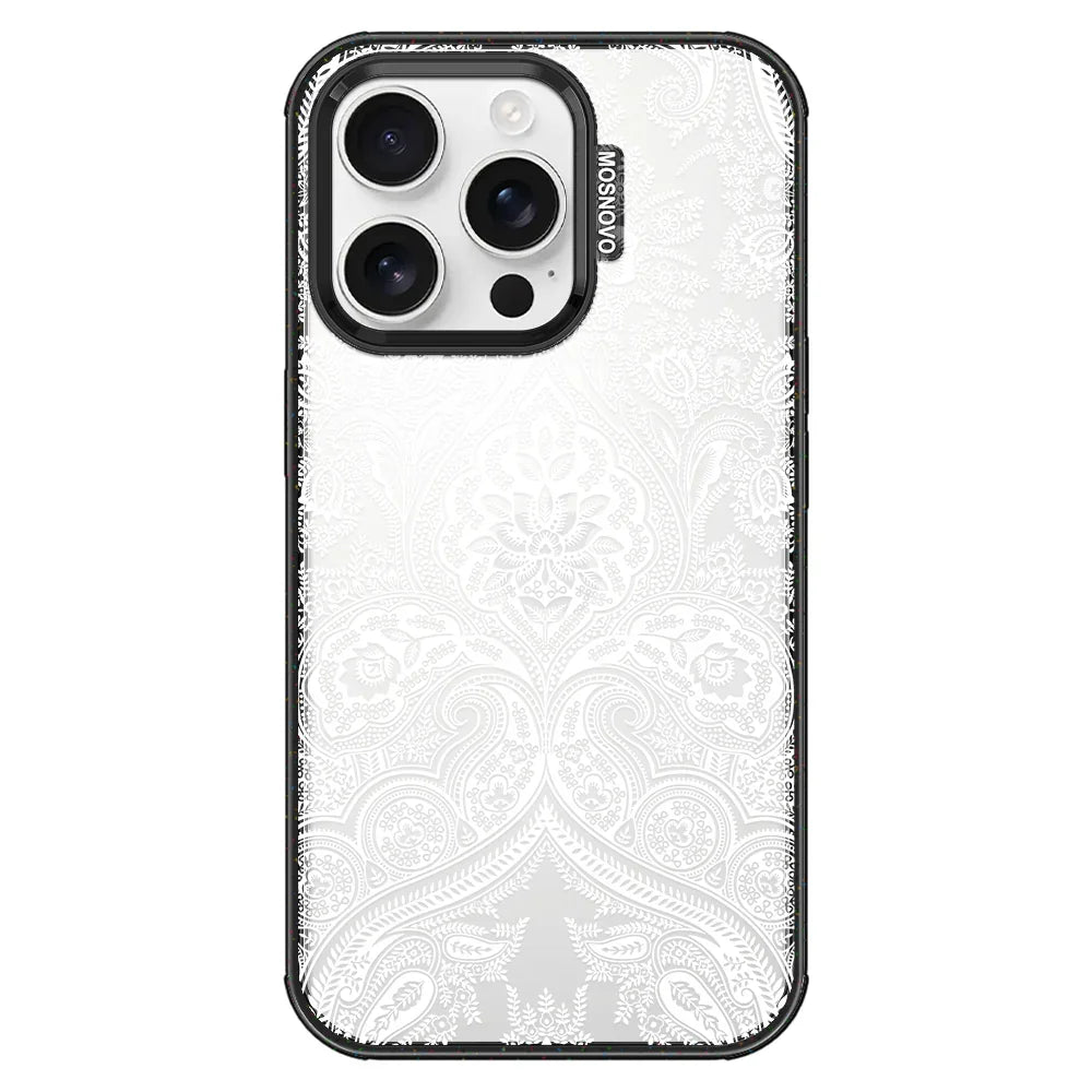 White Damask Phone Case - iPhone 16 Pro Case Clear Black ShockStone