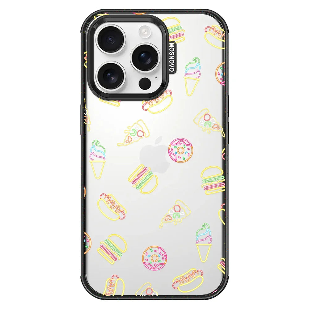 Neon Junk Food Phone Case - iPhone 16 Pro Case Clear Black ShockStone