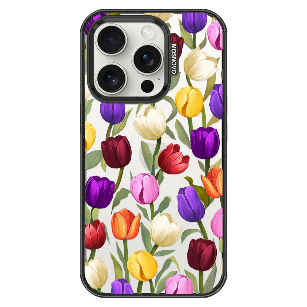 Colorful Tulips Phone Case - iPhone 15 Pro Case Clear Black ShockStone