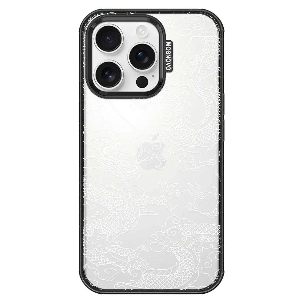 White Dragon Phone Case - iPhone 16 Pro Case Clear Black ShockStone