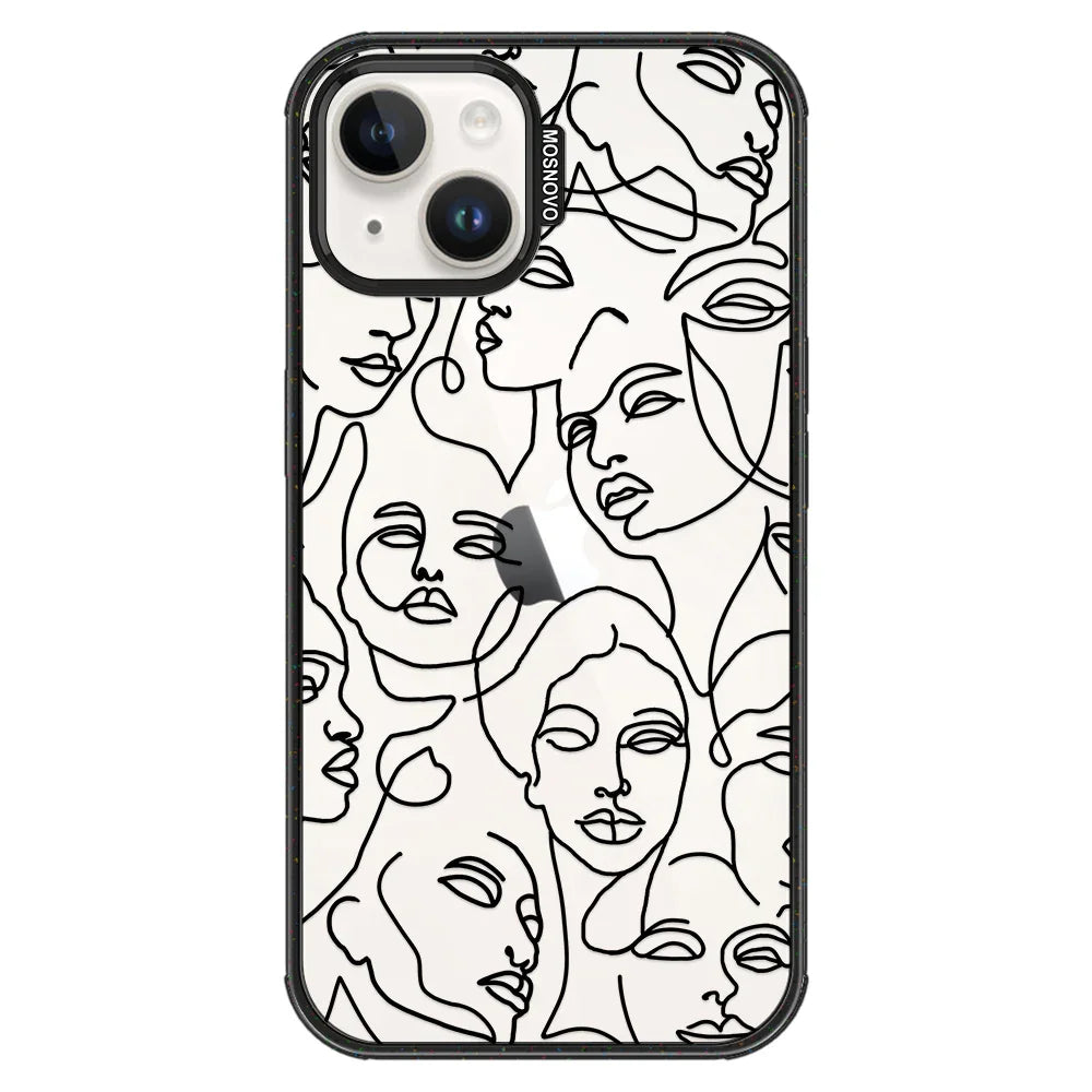 Abstract Face Line Art Phone Case - iPhone 14 Plus Case Clear Black ShockStone