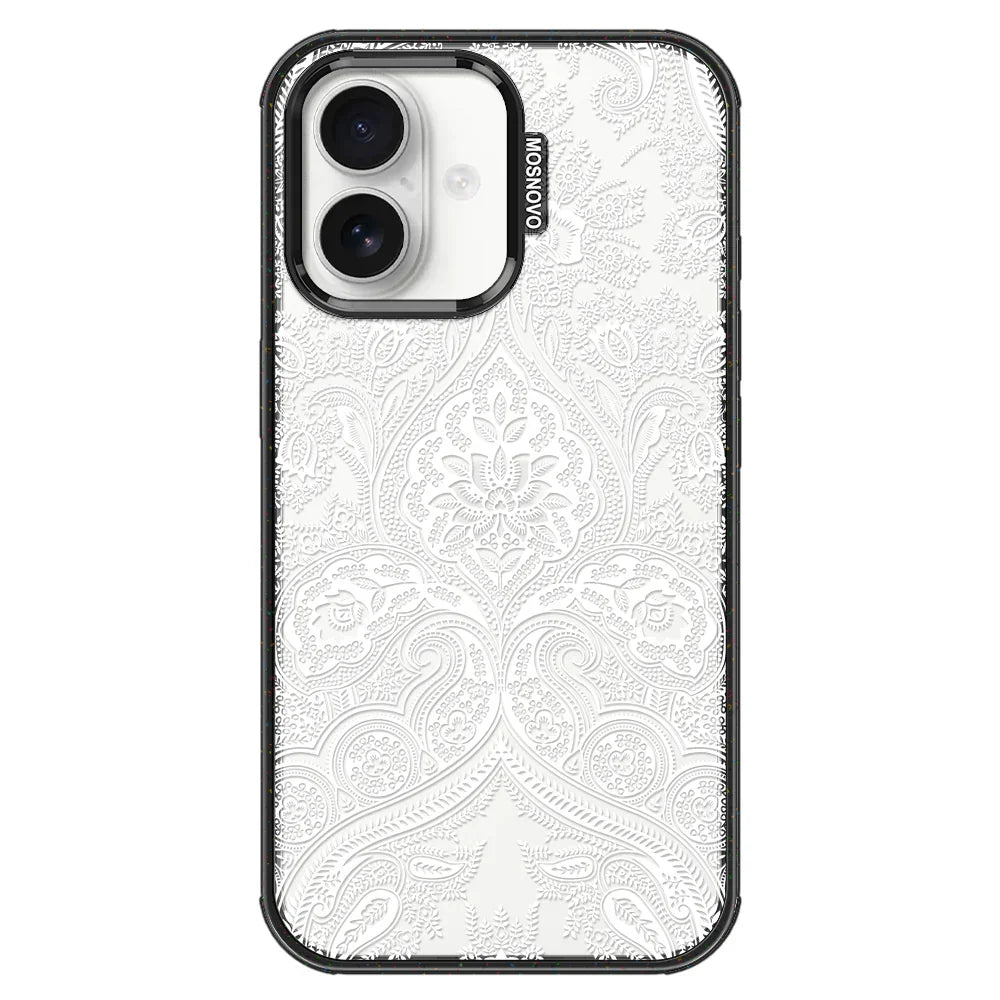 White Damask Phone Case - iPhone 16 Plus Case Clear Black ShockStone