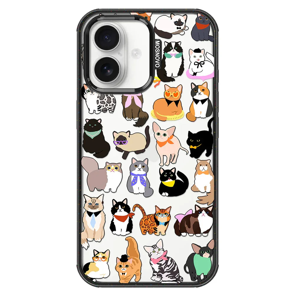 Cute Cat Phone Case - iPhone 16 Case Clear Black ShockStone