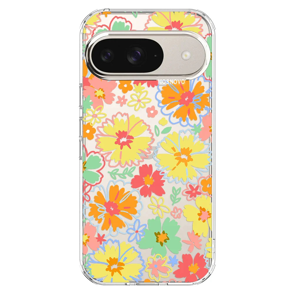 Retro Boho Hippie Flowers Phone Case - Google Pixel 9 Case Clear