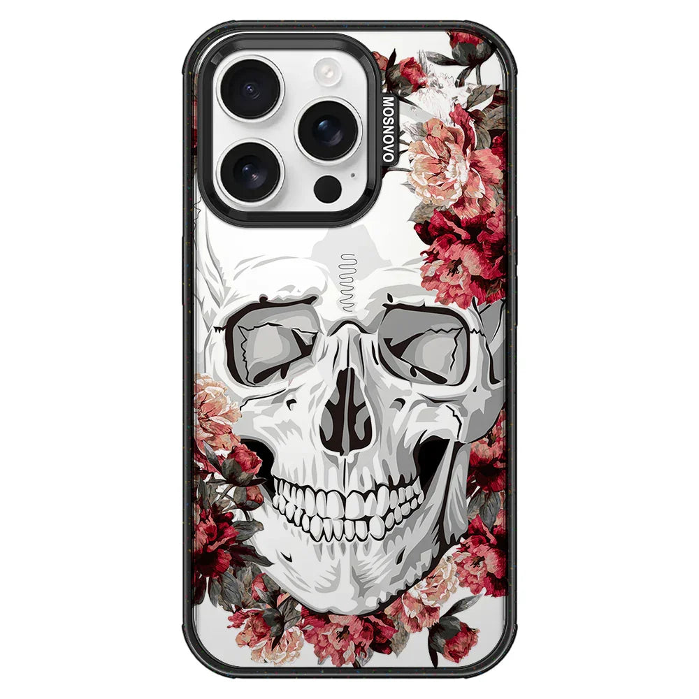 Red Flower Skull Phone Case - iPhone 16 Pro Case Clear Black ShockStone