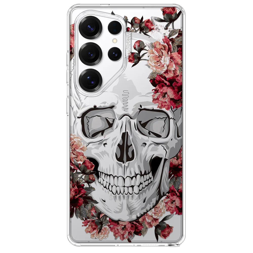 Red Flower Skull Phone Case - Samsung Galaxy S25 Ultra Case Clear