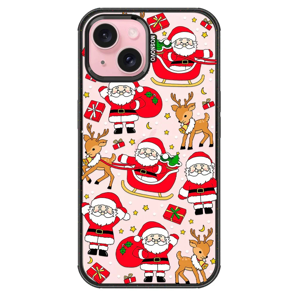 Cute Santa Claus Deer Phone Case - iPhone 15 Plus Case Clear Black ShockStone
