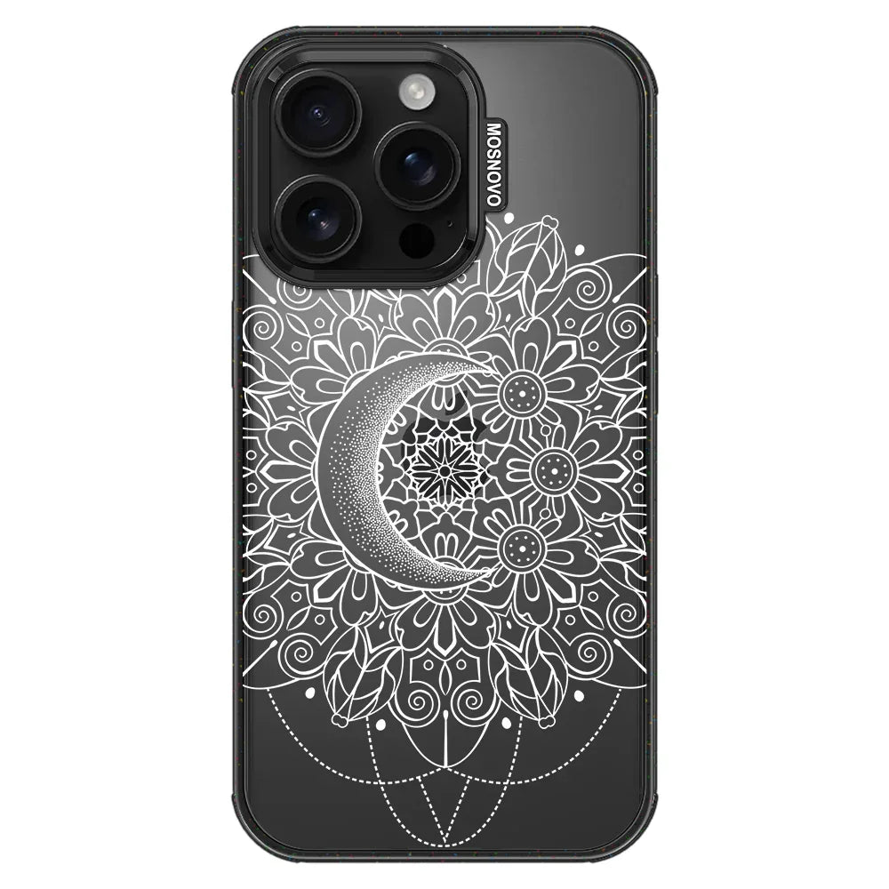 Celestial Moon Mandala Phone Case - iPhone 16 Pro Case Clear Black ShockStone