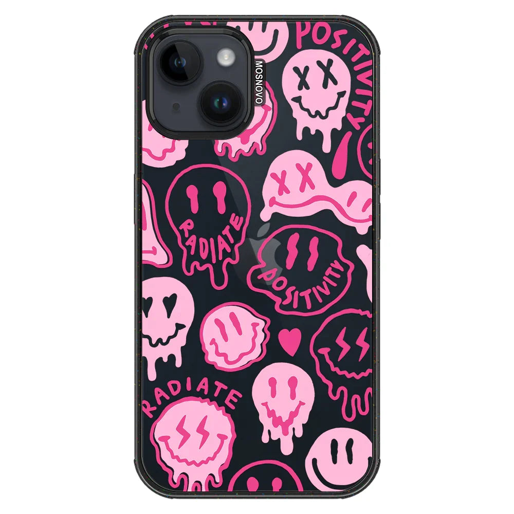 Pink Dripping Smiles Positivity Radiate Face Phone Case - iPhone 14 Case Clear Black ShockStone