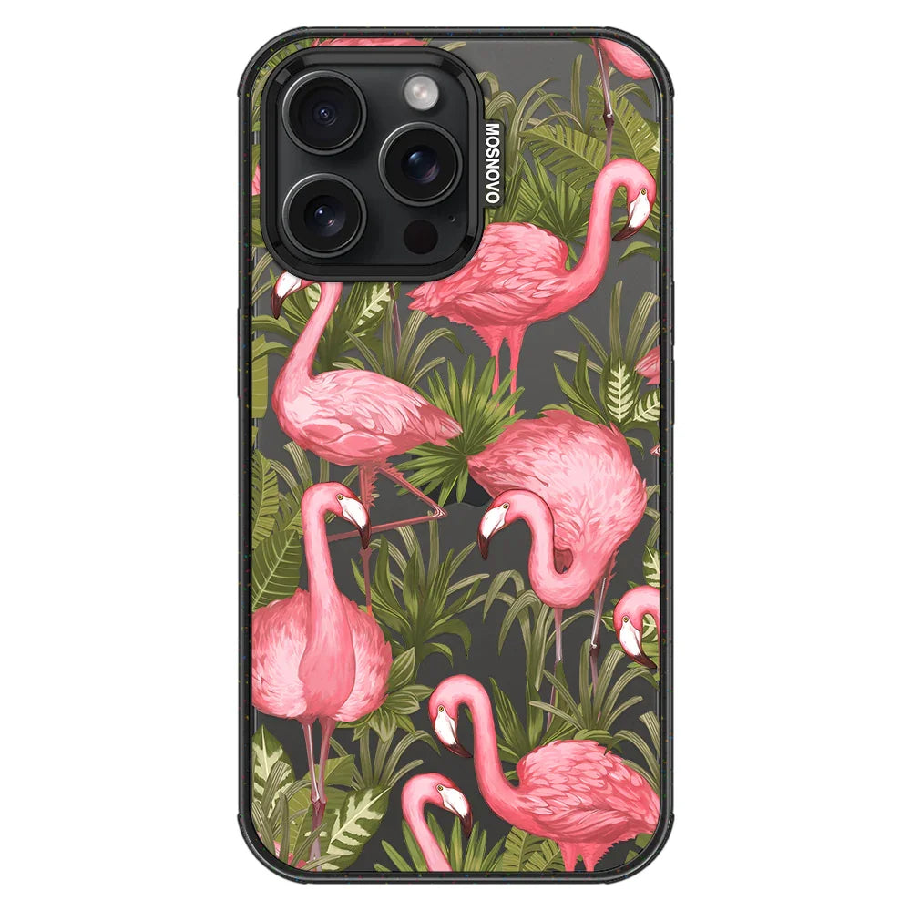 Flamingo Art Phone Case - iPhone 15 Pro Max Case Clear Black ShockStone
